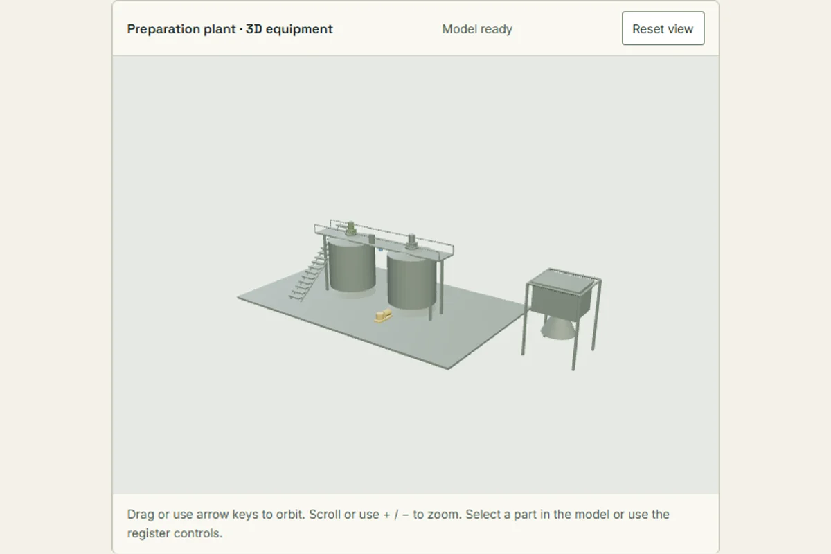Plant demo showing a 3D plant model and maintenance workspace.